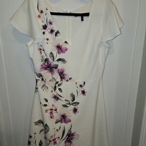 White House Black Market Cream and Purple Floral Midi Dress
